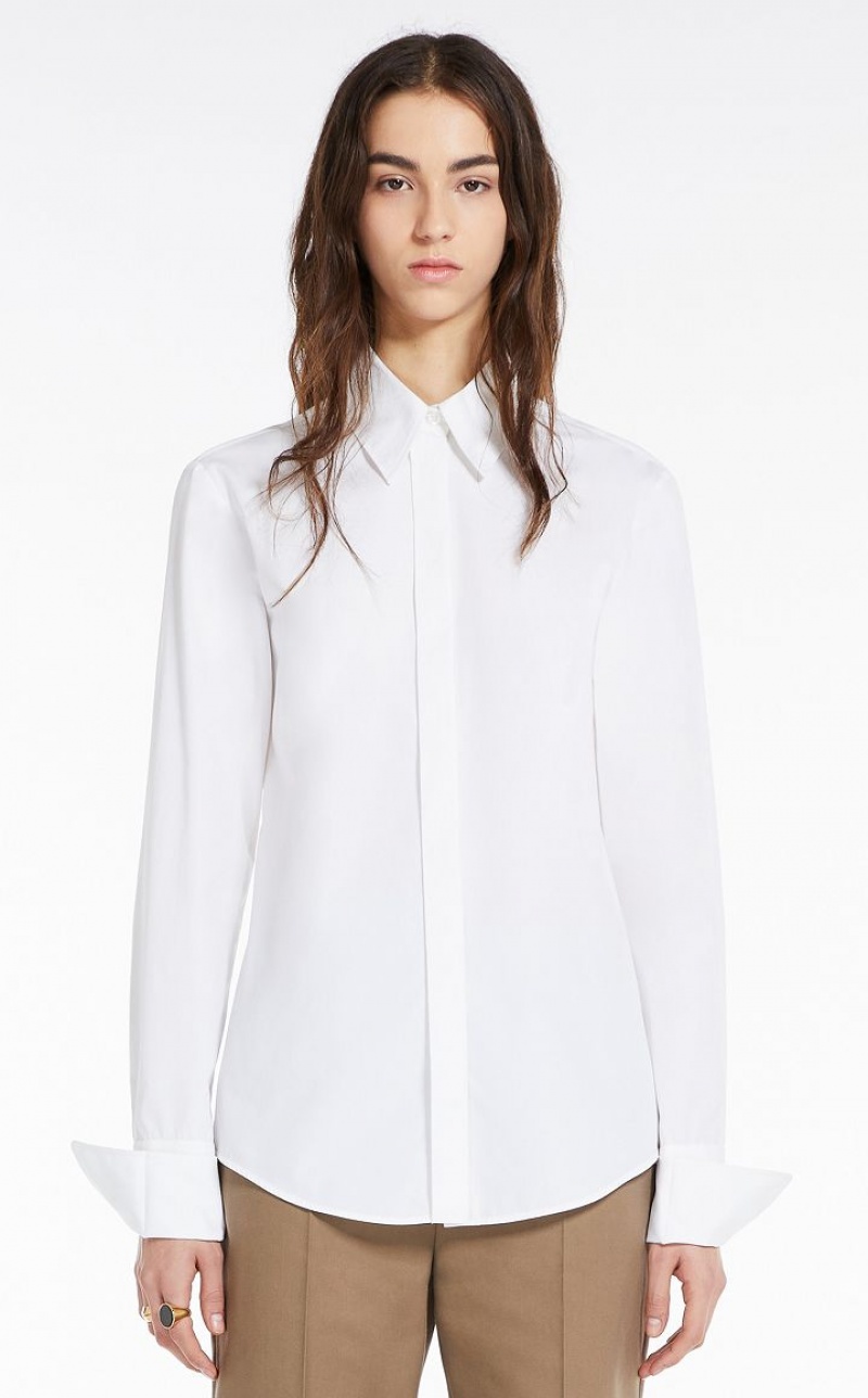 MaxMara Slim-fit Cotton Blouses OPTICAL WHITE | MMR593550