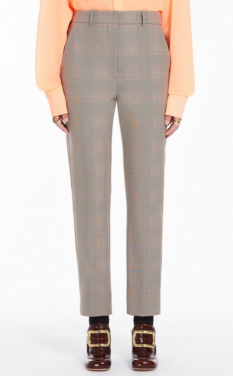 MaxMara Straight In A Plain-weave Check Fabric Trousers BEIGE GOLDEN | MMR593760