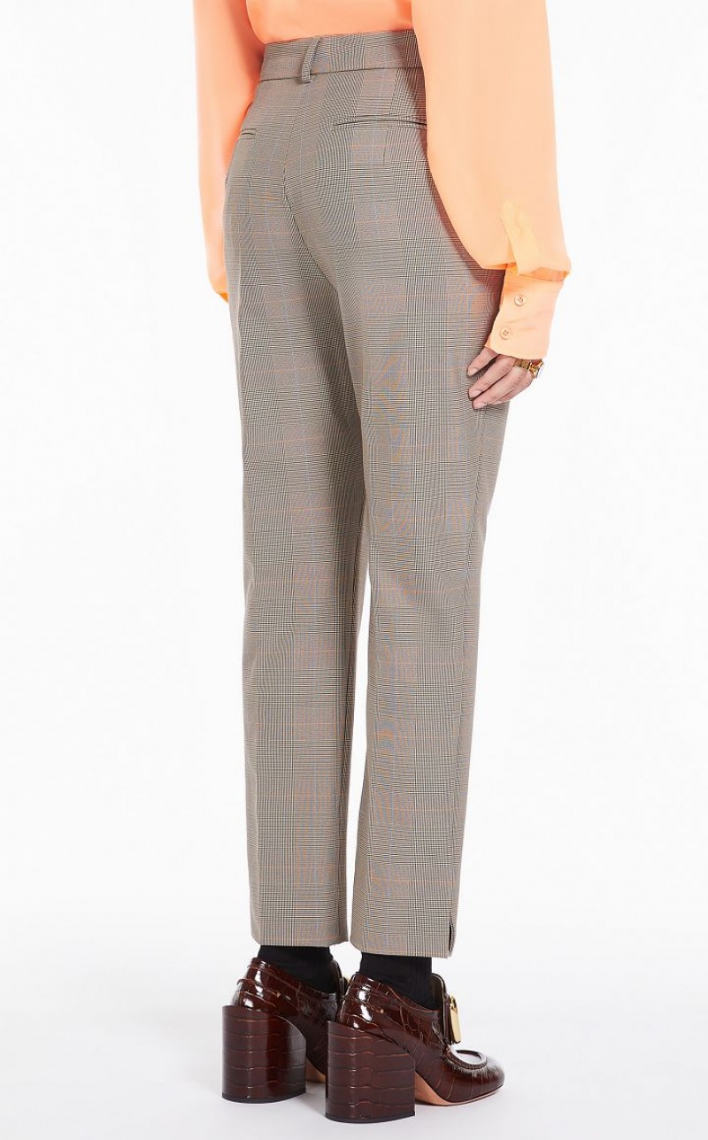 MaxMara Straight In A Plain-weave Check Fabric Trousers BEIGE GOLDEN | MMR593760