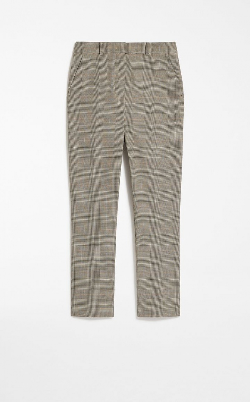 MaxMara Straight In A Plain-weave Check Fabric Trousers BEIGE GOLDEN | MMR593760