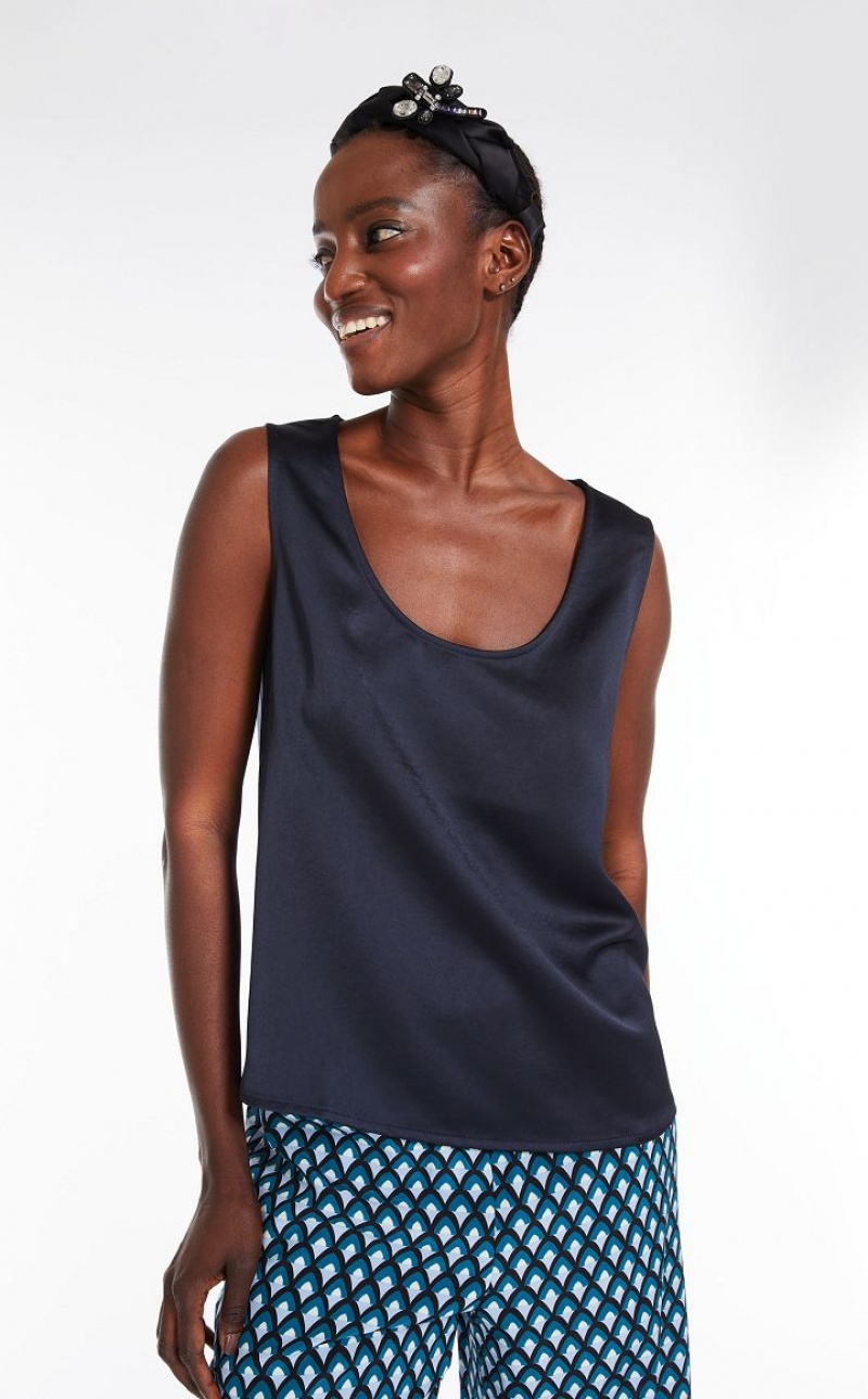 MaxMara Straight-cut In Satin And Jersey Tops NAVY | MMR593656