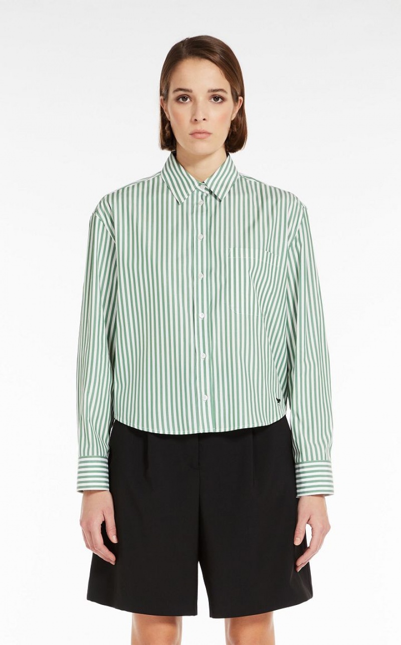 MaxMara Striped Cotton Blouses GREEN | MMR593610