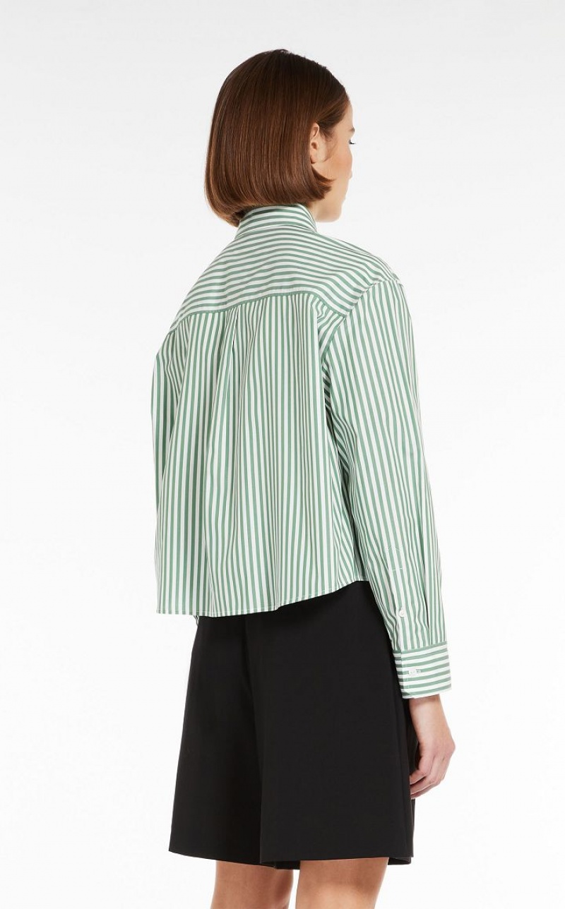 MaxMara Striped Cotton Blouses GREEN | MMR593610