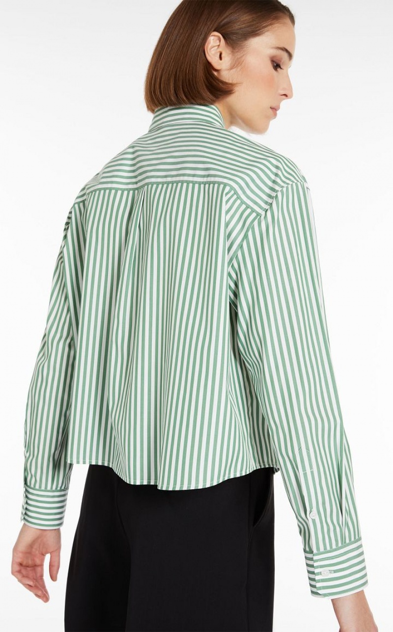 MaxMara Striped Cotton Blouses GREEN | MMR593610