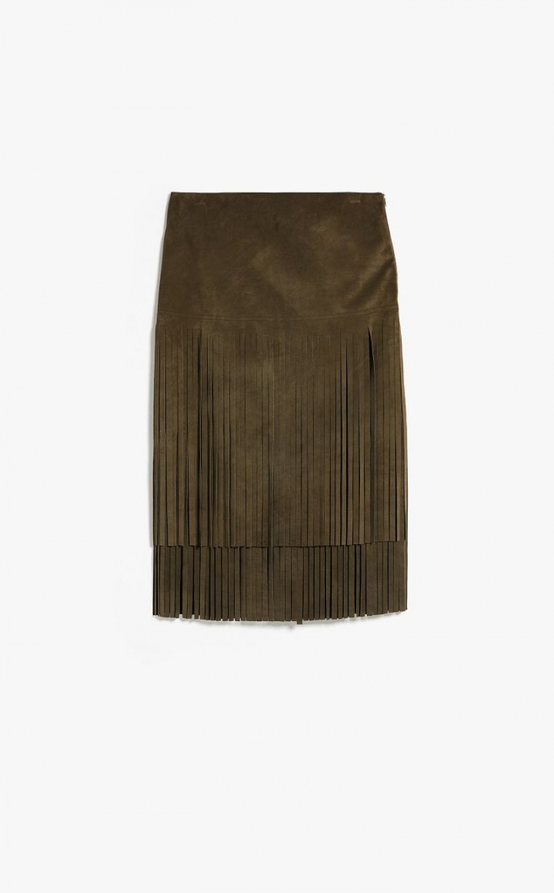 MaxMara Suede With Fringe Skirts OLIVE GREEN | MMR593679