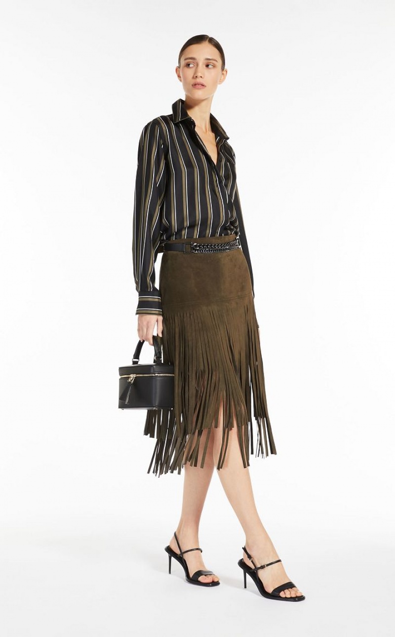 MaxMara Suede With Fringe Skirts OLIVE GREEN | MMR593679