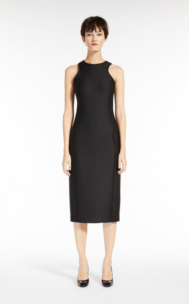 MaxMara Technical Jersey Pinstriped Dresses BLACK | MMR593321