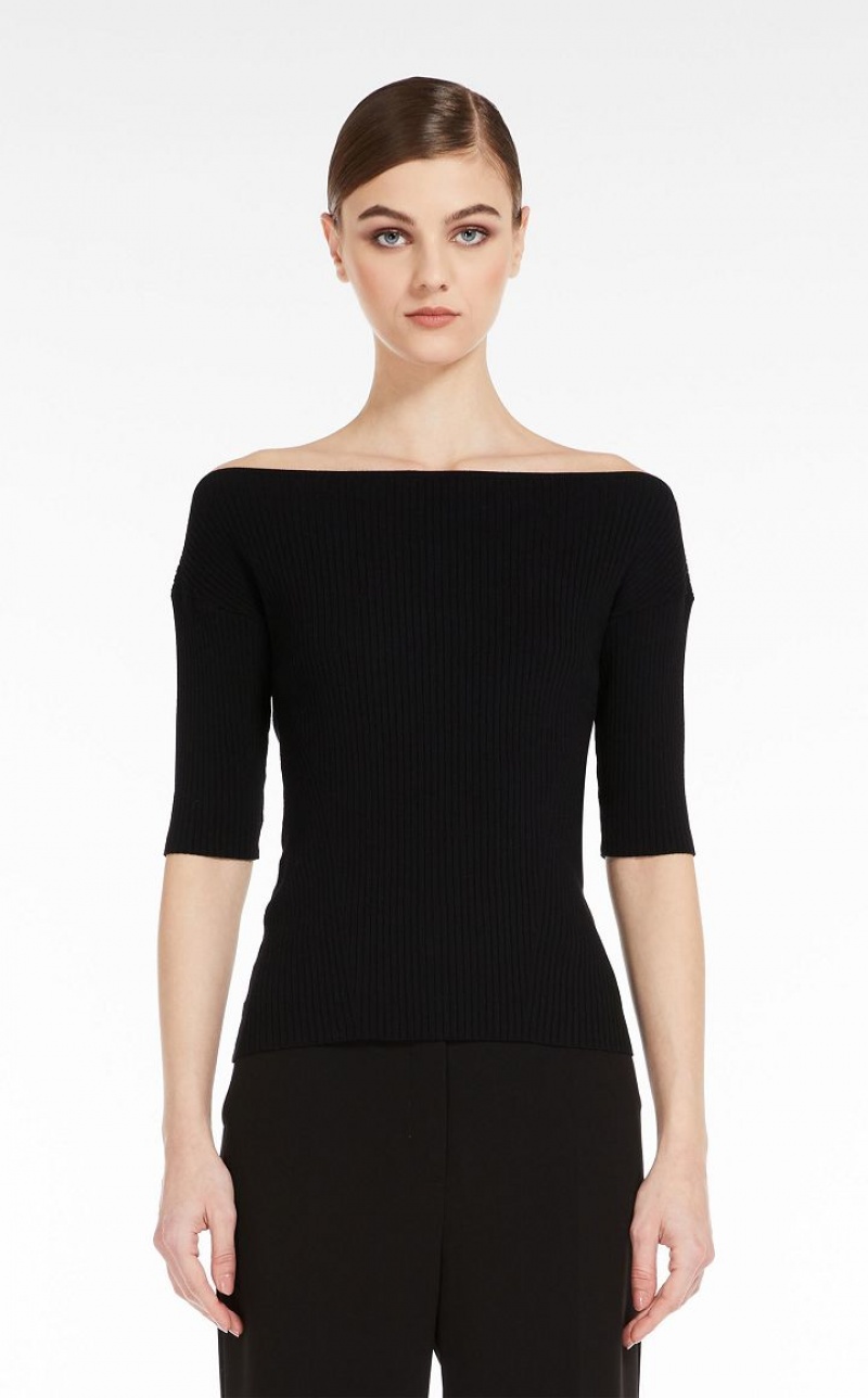 MaxMara Top In Ribbed Viscose Yarn Knitwear BLACK | MMR593457