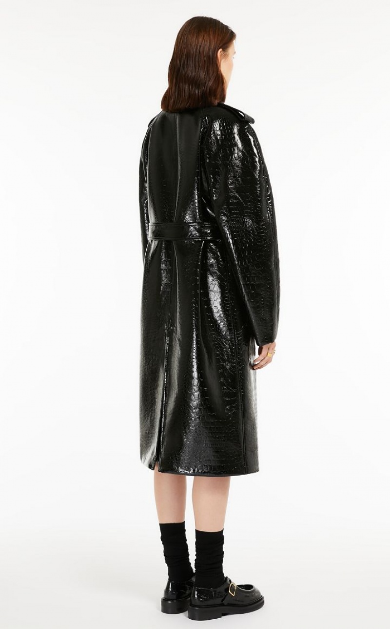 MaxMara Trench In Crocodile-effect Vinyl Fabric Coats BLACK | MMR593834