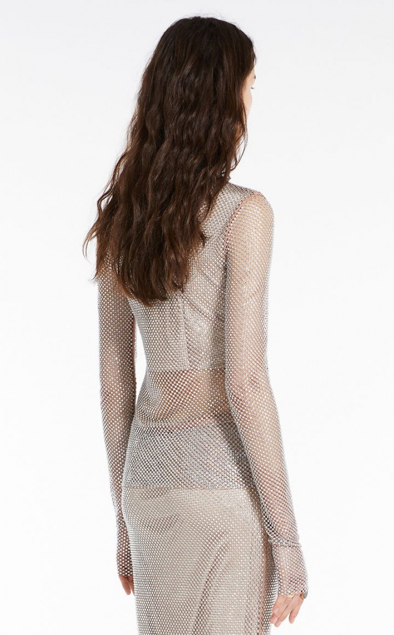 MaxMara Turtle Neck In Mesh With Rhinestones Tops NUDO | MMR593633