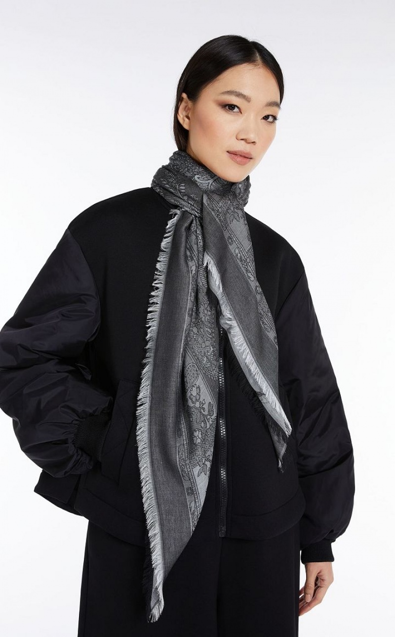 MaxMara Viscose And Modal Shawl Scarves WHITE BLACK | MMR594257