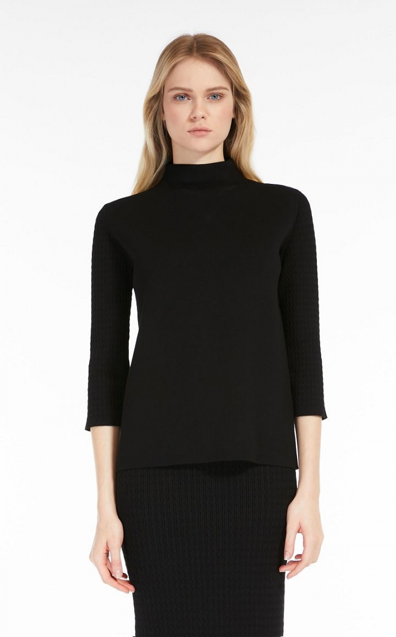 MaxMara Viscose With Cable Sleeves Knitwear BLACK | MMR593453