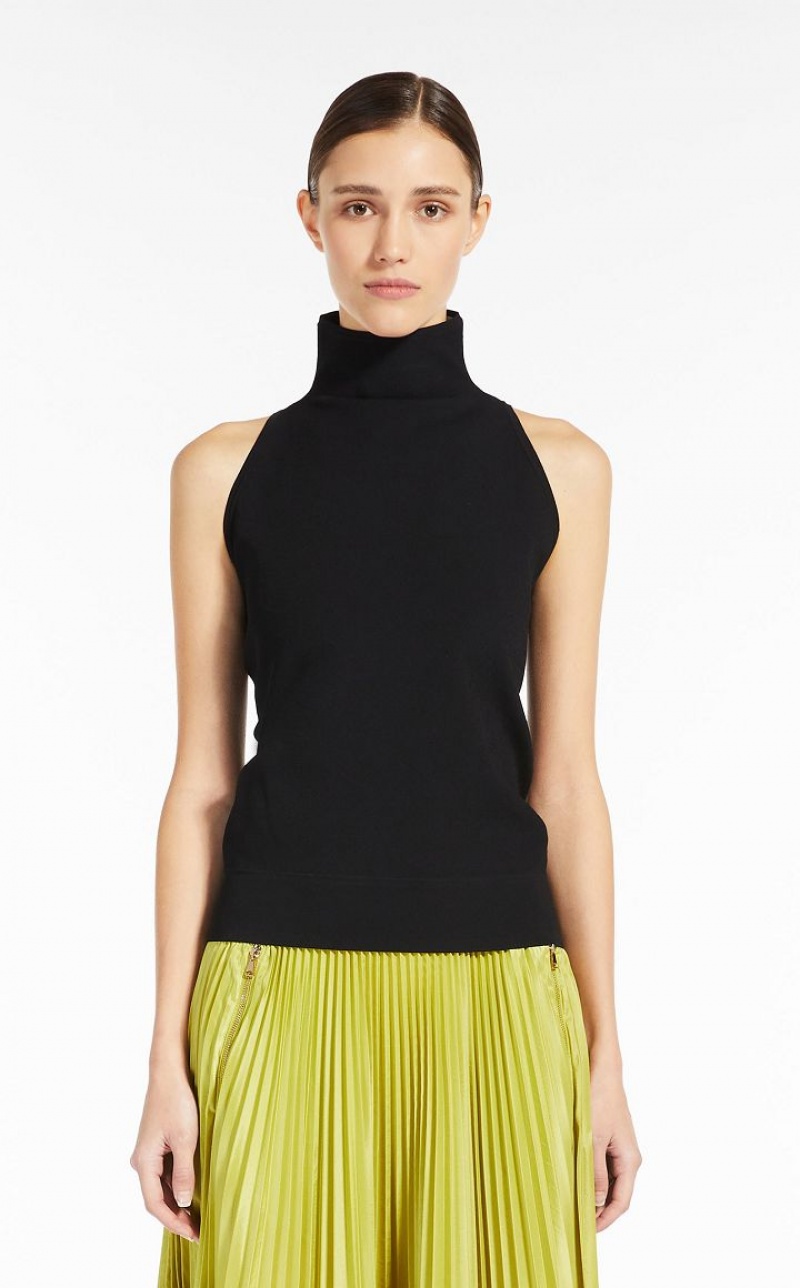 MaxMara Viscose Yarn High Neck Top Knitwear BLACK | MMR593465