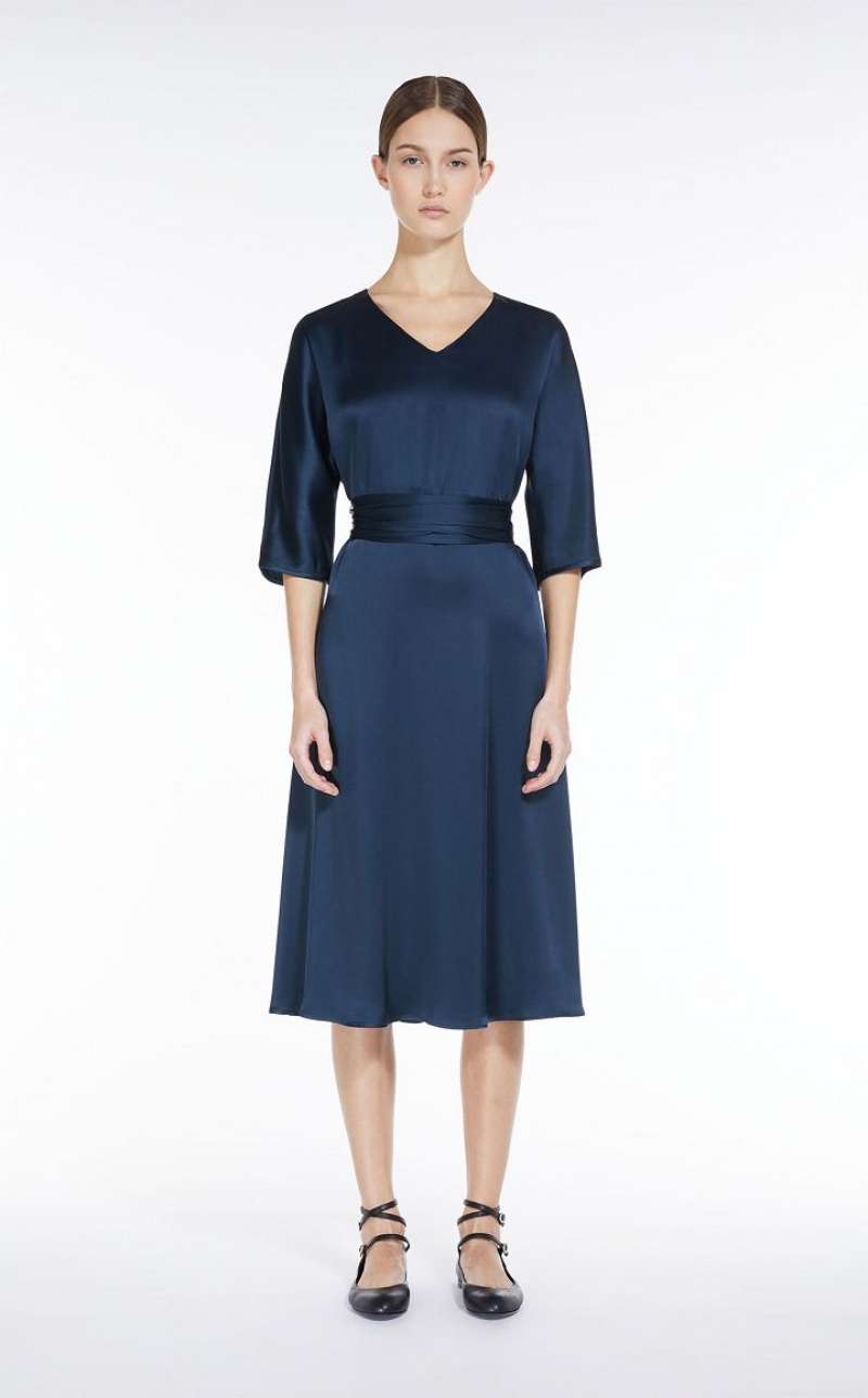 MaxMara Viscose-blend Satin Dresses NAVY | MMR593383