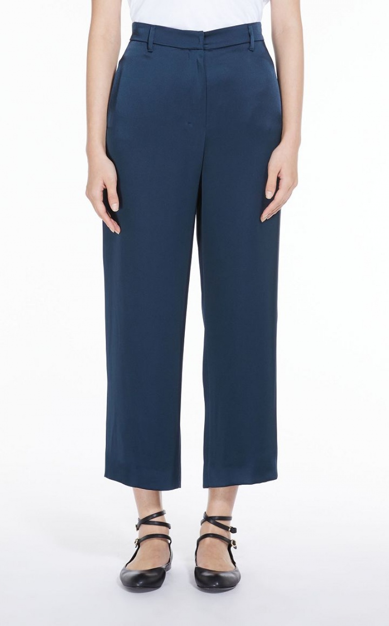 MaxMara Viscose-blend Satin Trousers NAVY | MMR593782