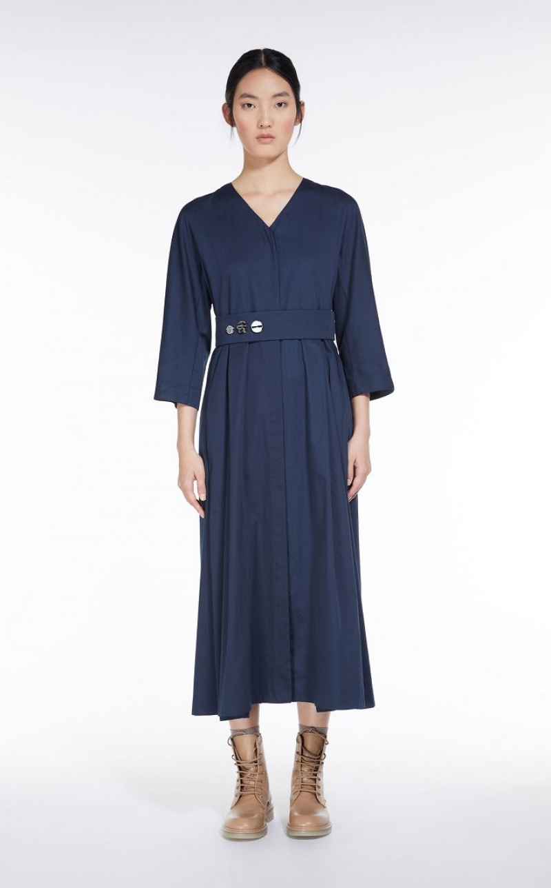 MaxMara Washed Cotton Satin Dresses NAVY | MMR593366