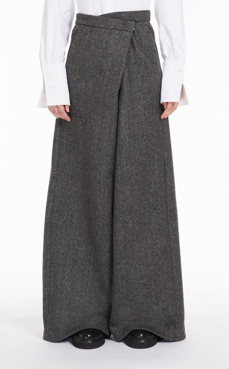 MaxMara Wide In Patterned Wool Trousers DARK GREY | MMR593736