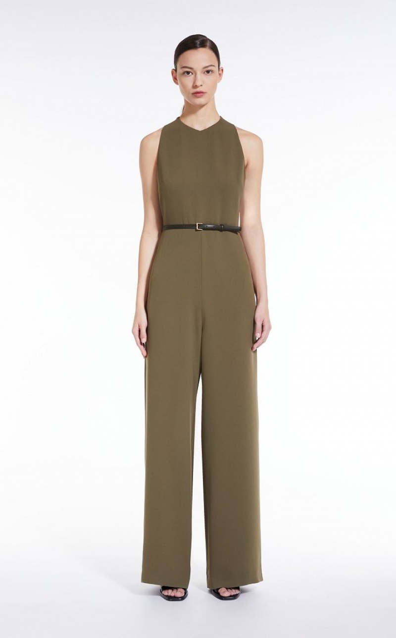 MaxMara Wide Leg Cady Jumpsuits OLIVE GREEN | MMR593417