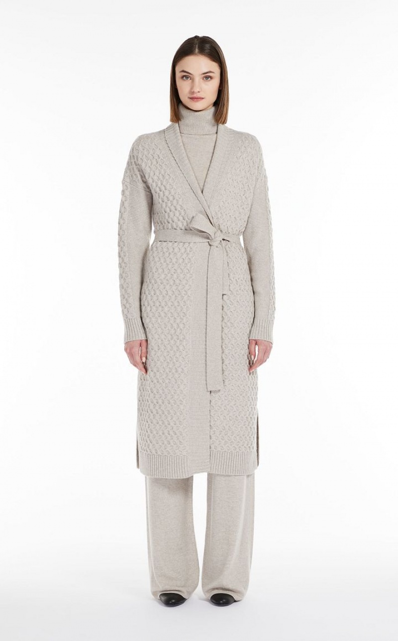 MaxMara Wool And Cashmere Yarn Maxi Cardigan Coats BEIGE | MMR593849