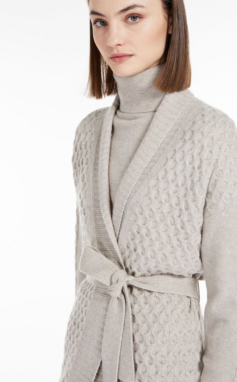 MaxMara Wool And Cashmere Yarn Maxi Cardigan Coats BEIGE | MMR593849