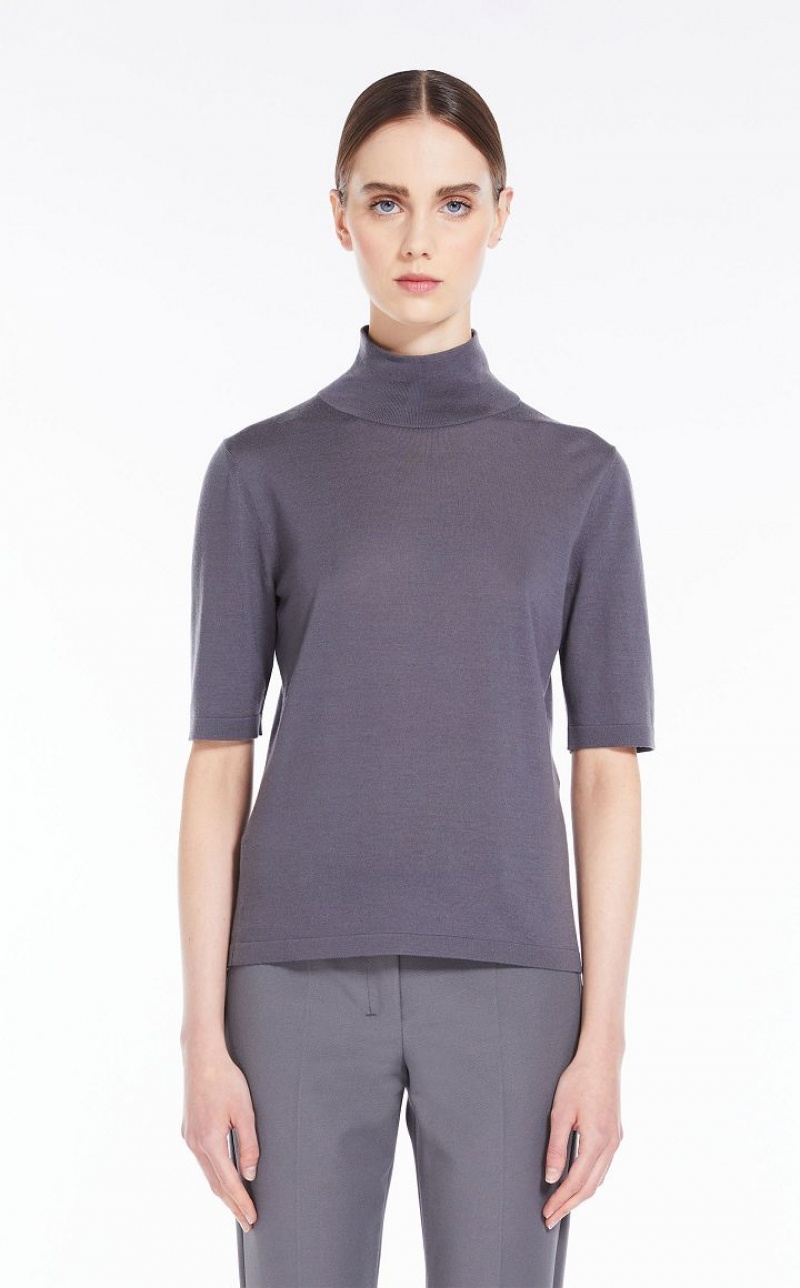 MaxMara Wool Yarn Mock Polo-neck Knitwear MEDIUM GREY | MMR593440